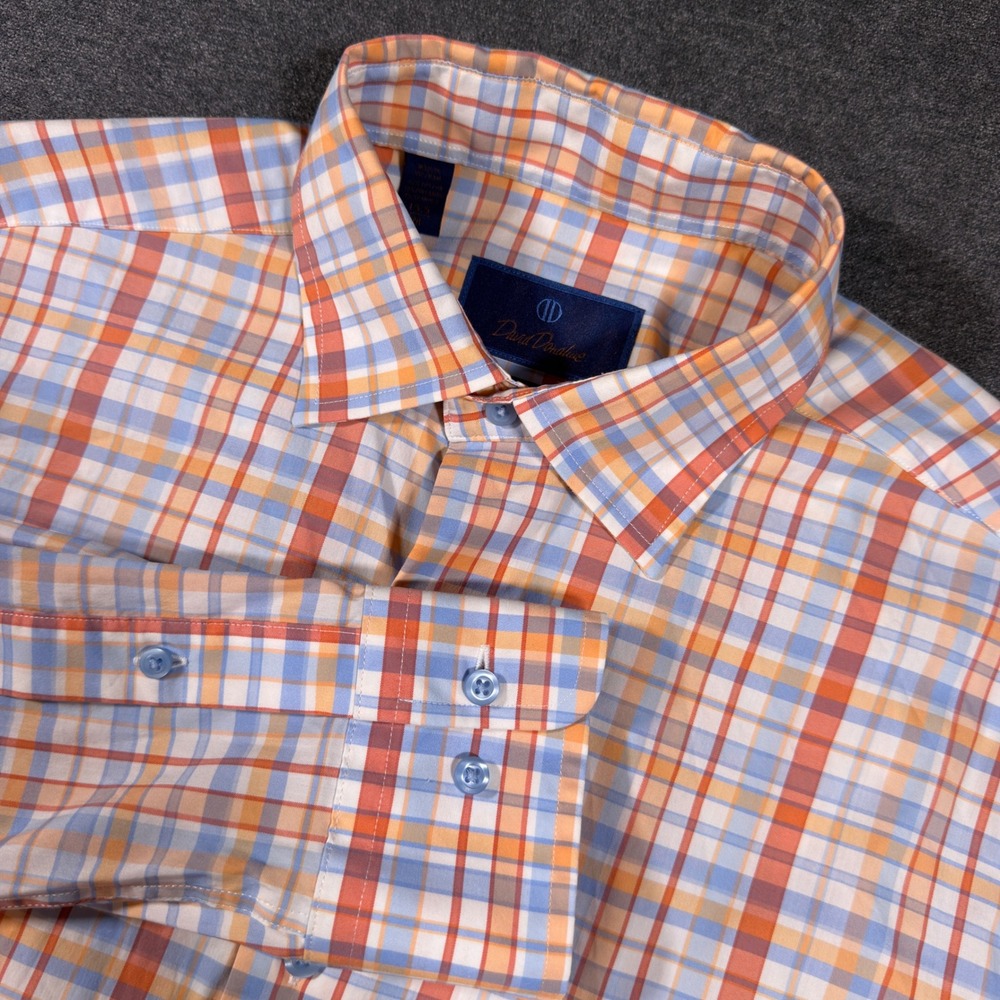 David Donahue Button Up Shirt Mens 15.5 M Multicolor Plaid Fusion Performance